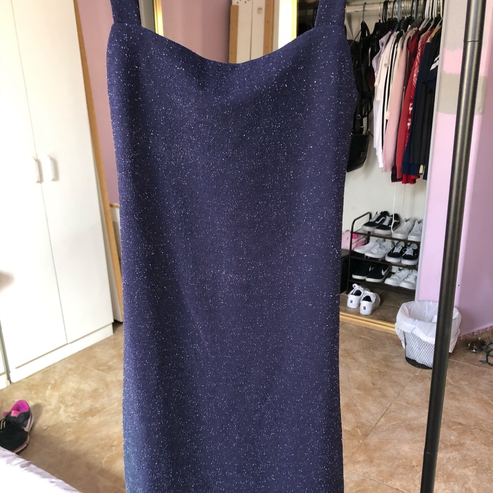 Open Back Blue Sparkly Cami Dress